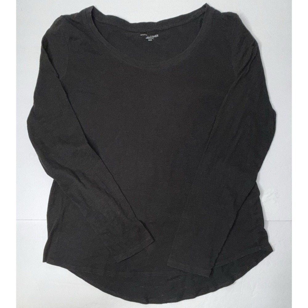 Eileen Fisher Shirt Womens Medium Black Organic Cotton Long Sleeve Minimalist
